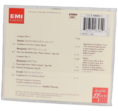 Dmitri Shostakovich - Symphonies 4 & 5 / Sinfonia Da Requiem / Four Sea Interludes (2 CD Set) - Chorlton Analogue