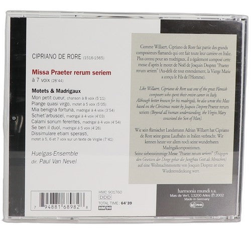 De Rore - Missa Praeter Rerum Seriem / Madrigaux Et Motets - CD - Harmonia Mundi