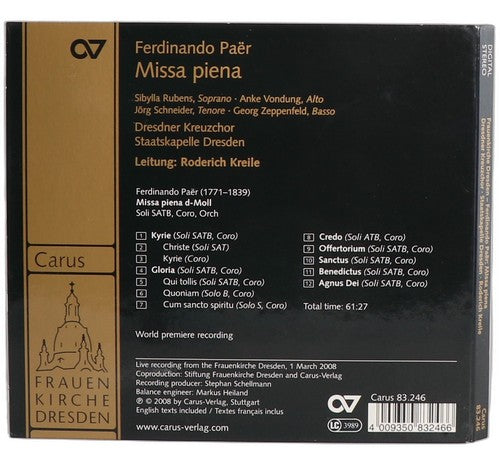 Ferdinando Paer - Missa Piena (CD) - Chorlton Analogue
