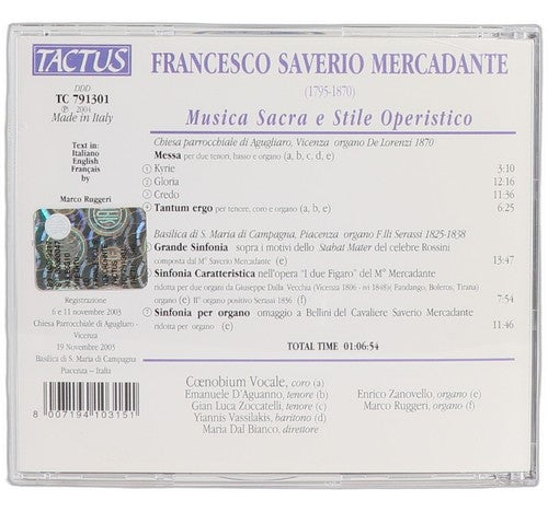 Francesco Saverio Mercadante - Musica Sacra e Stile Operistico (CD) - Chorlton Analogue