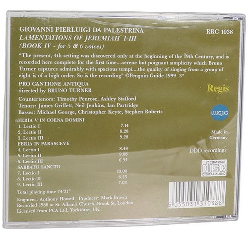 Palestrina - Lamentations of Jeremiah the Prophet, Book IV - CD - Regis Records