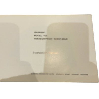 Garrard 401 Instruction Manual Vintage Turntable Template Guide - Chorlton Analogue