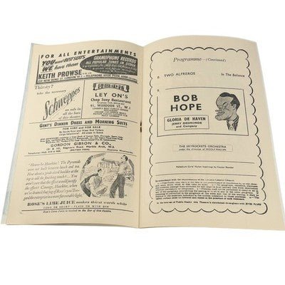 London Palladium Programme 1950s Theatre Collectible Bob Hope Show - Chorlton Analogue
