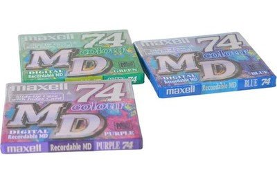 Maxell Mini Discs 74 Minute Colour Recordable MD 3 Pack New Sealed - Chorlton Analogue