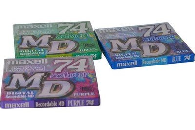 Maxell Mini Discs 74 Minute Colour Recordable MD 3 Pack New Sealed - Chorlton Analogue