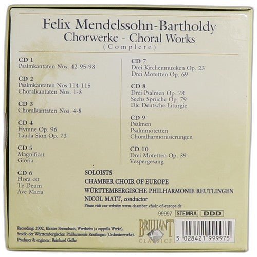 Mendelssohn - Chorwerke = Choral Works (Complete) - Box Set 10 CDs - Chorlton Analogue