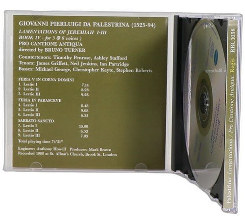 Palestrina - Lamentations of Jeremiah the Prophet, Book IV - CD - Regis Records - Chorlton Analogue