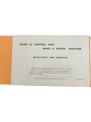 Quad 22 Control Unit & Quad II Power Amplifier User Manual Vintage Audio - Chorlton Analogue