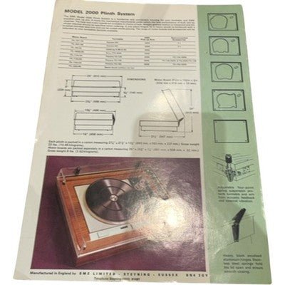 SME Model 2000 Plinth System Manual Vintage Turntable Audio Guide - Chorlton Analogue